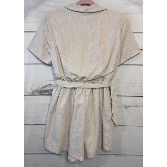 PRINCESS POLLY TURIN New Linen Romper 8 Beige Breathable Summer Coastal Beach - Picture 2 of 5